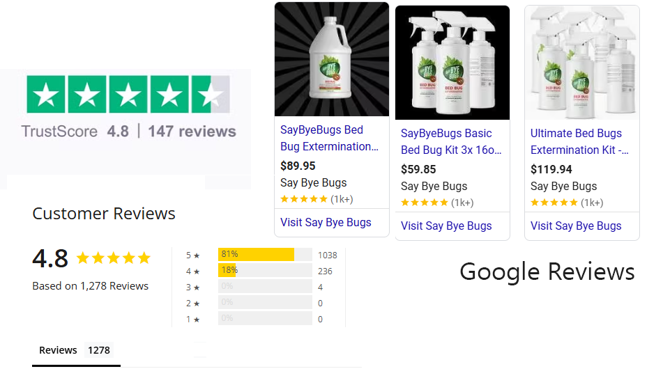 Five star reviews for a product that helps get rid of bed bugs