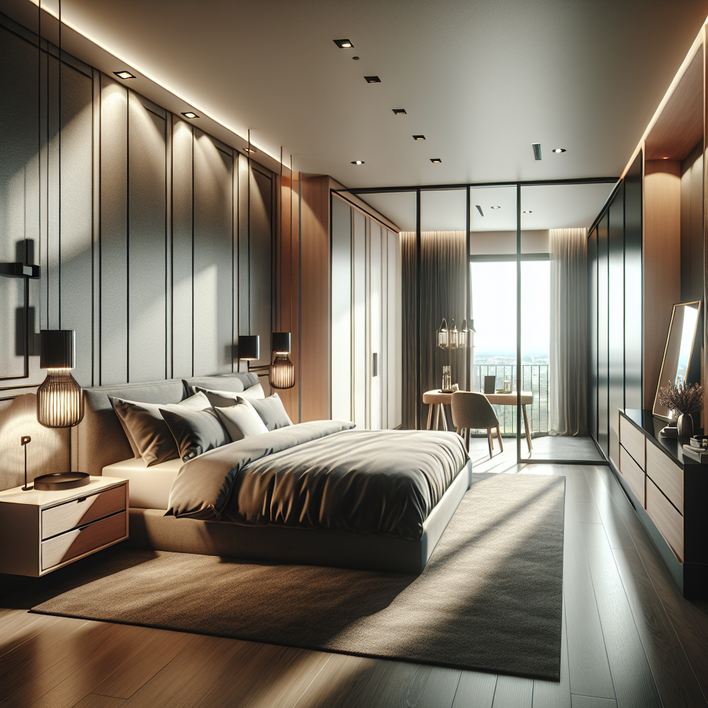 AI-generated image for: a realistic modern bedroom, cinematic