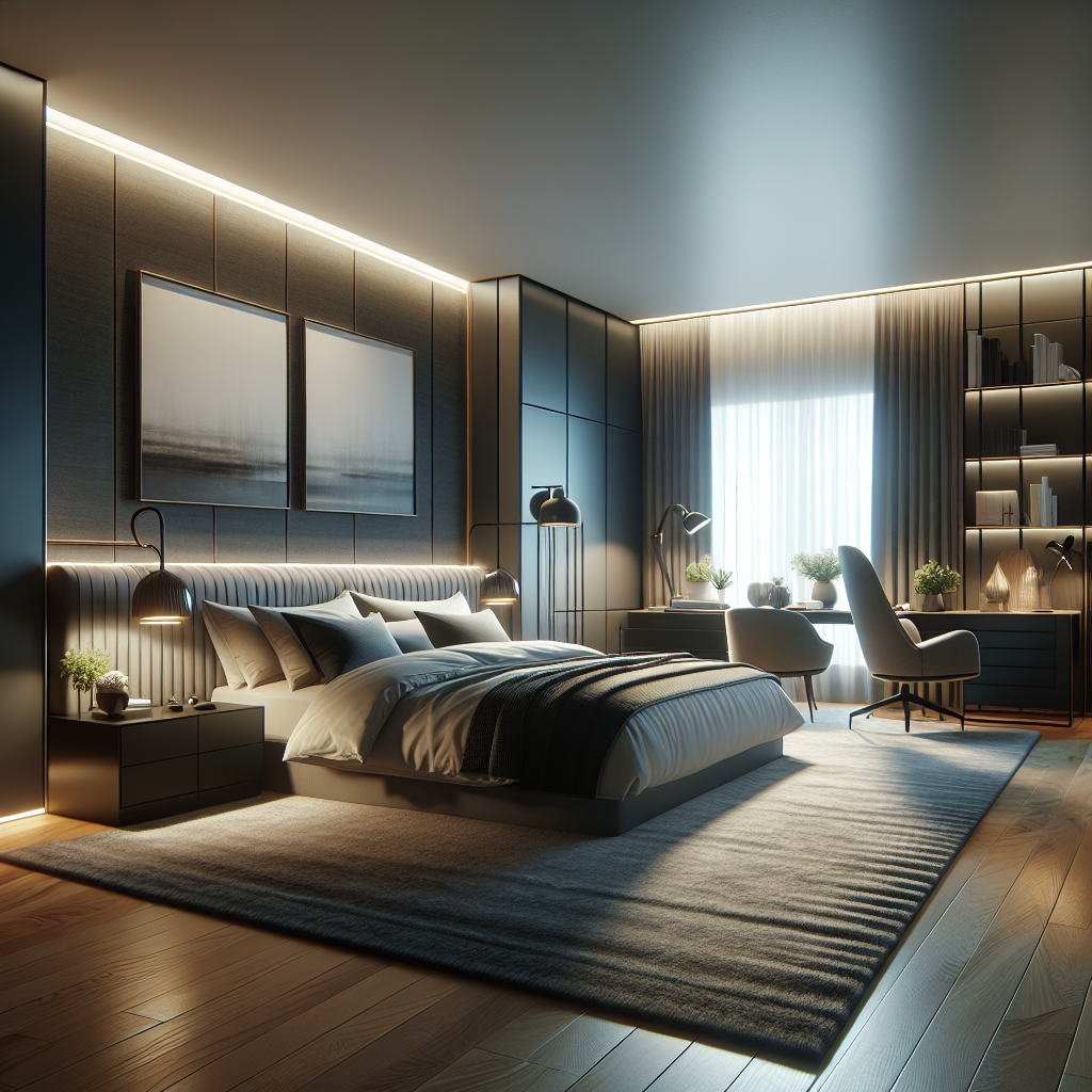 AI-generated image for: a realistic modern bedroom, cinematic