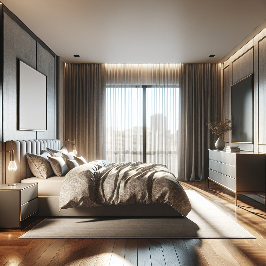 AI-generated image for: a realistic modern bedroom, cinematic