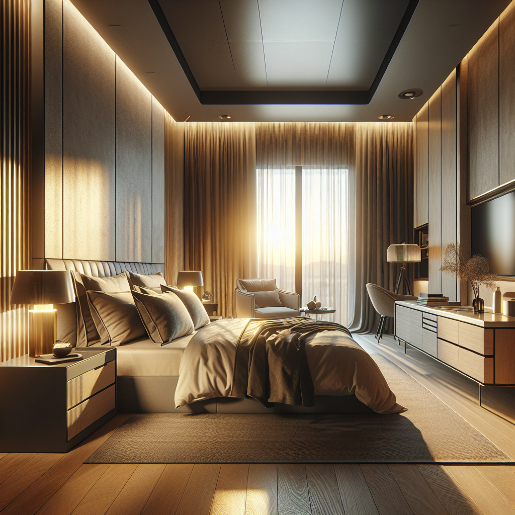 AI-generated image for: a realistic modern bedroom, cinematic