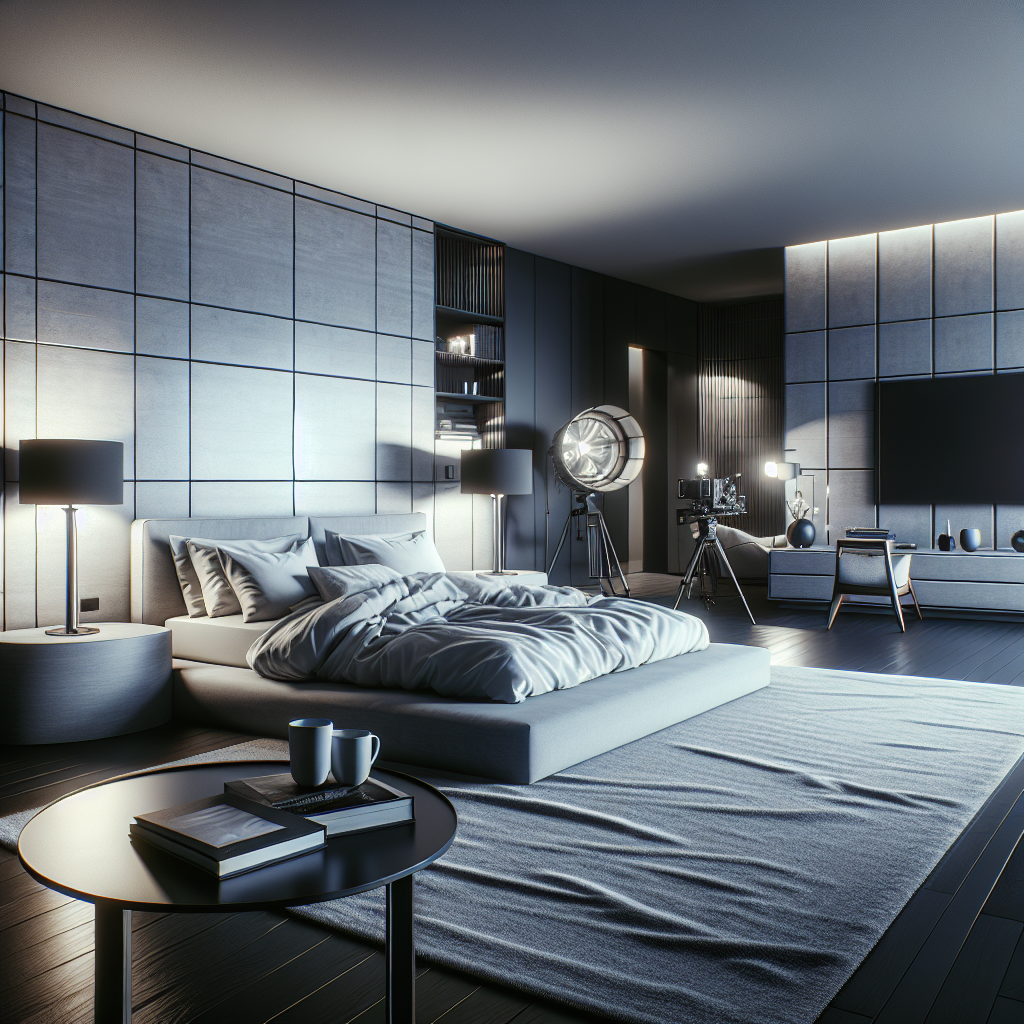 AI-generated image for: a realistic modern bedroom, cinematic