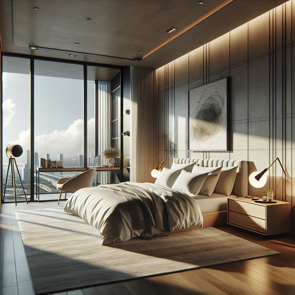 AI-generated image for: a realistic modern bedroom, cinematic