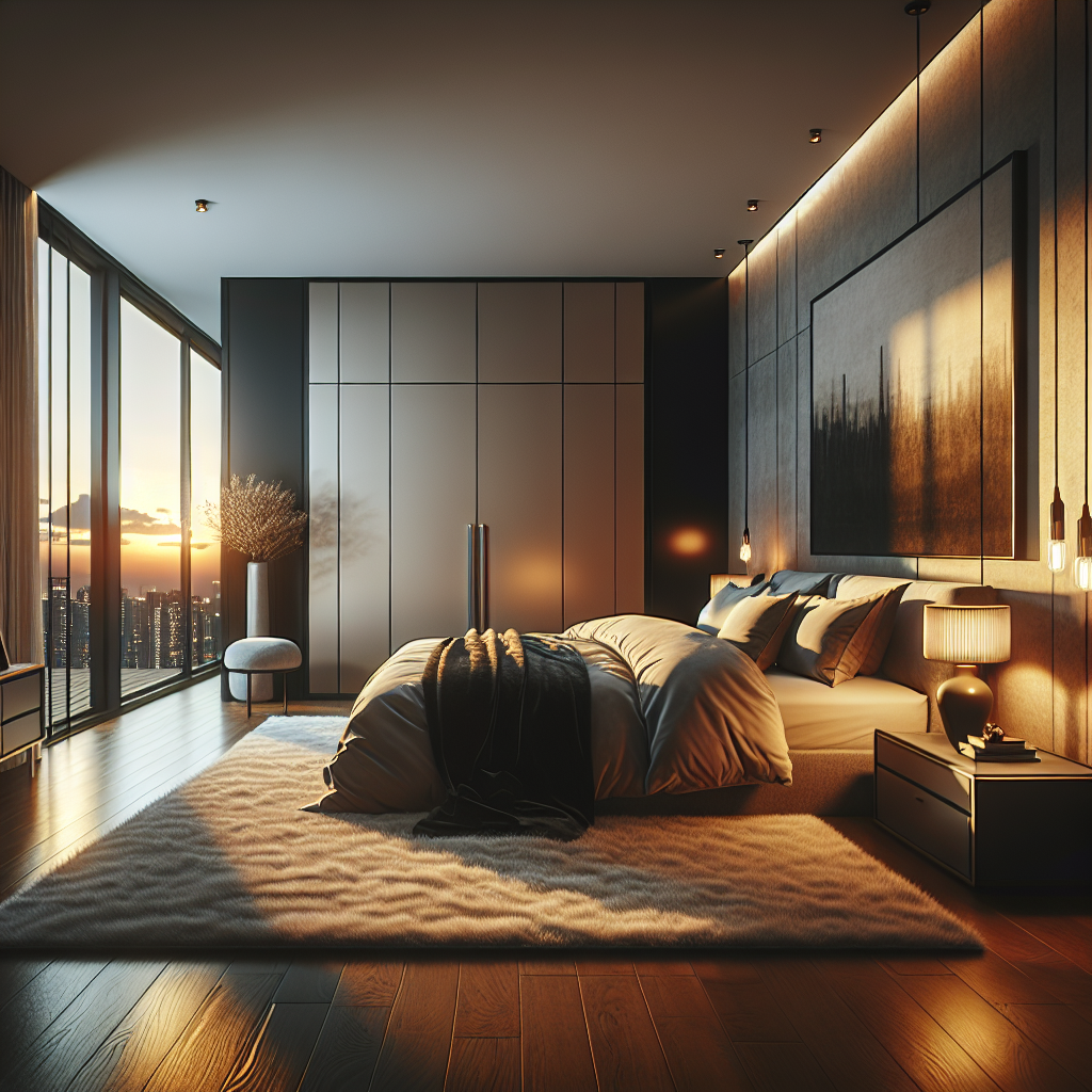 AI-generated image for: a realistic modern bedroom, cinematic