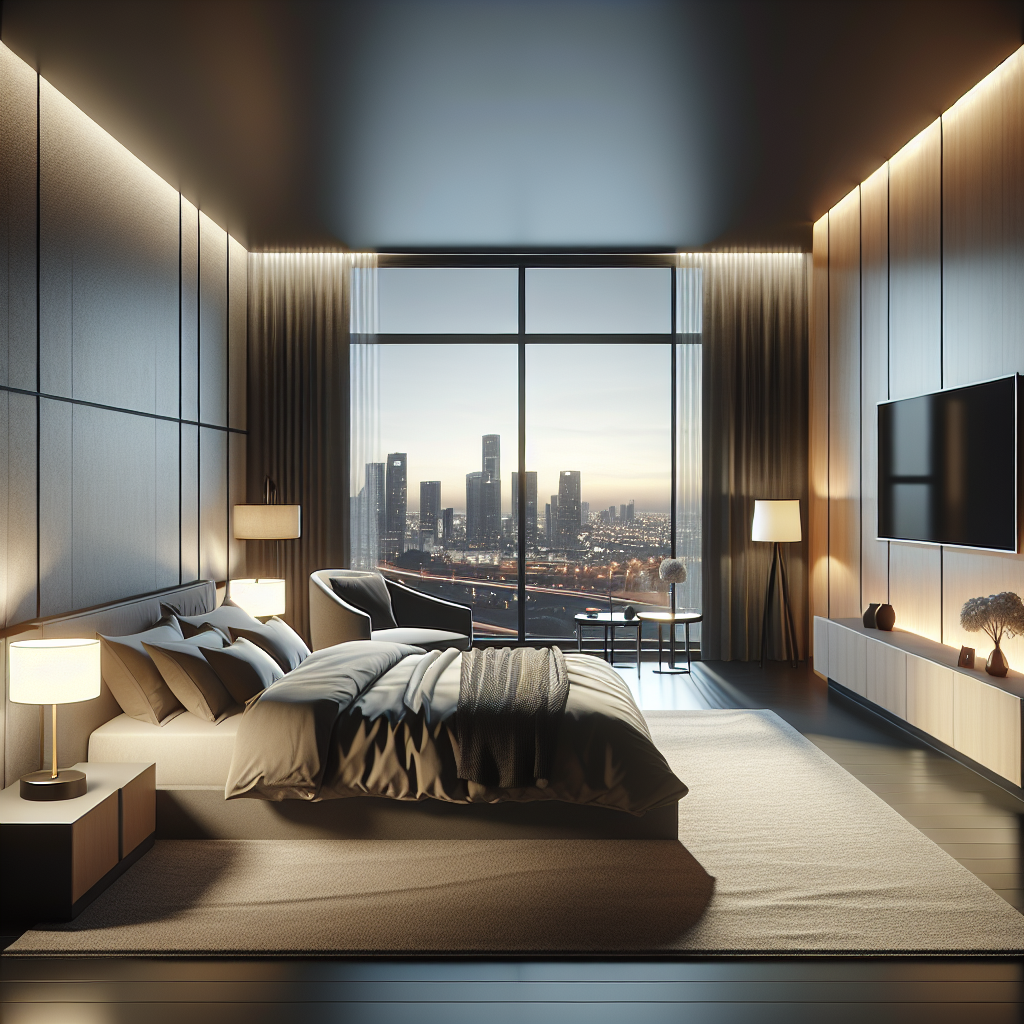 AI-generated image for: a realistic modern bedroom, cinematic