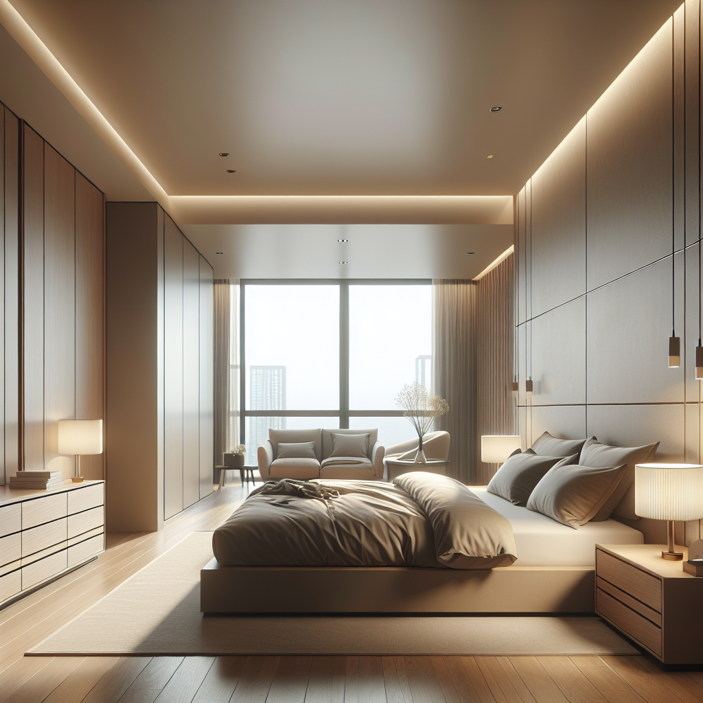 AI-generated image for: a realistic modern bedroom, cinematic