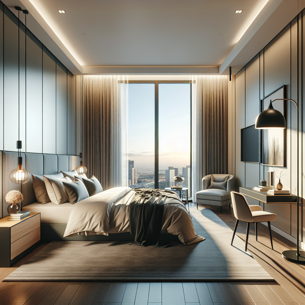 AI-generated image for: a realistic modern bedroom, cinematic