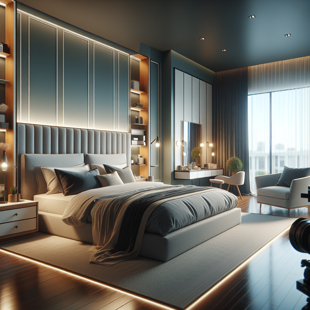 AI-generated image for: a realistic modern bedroom, cinematic