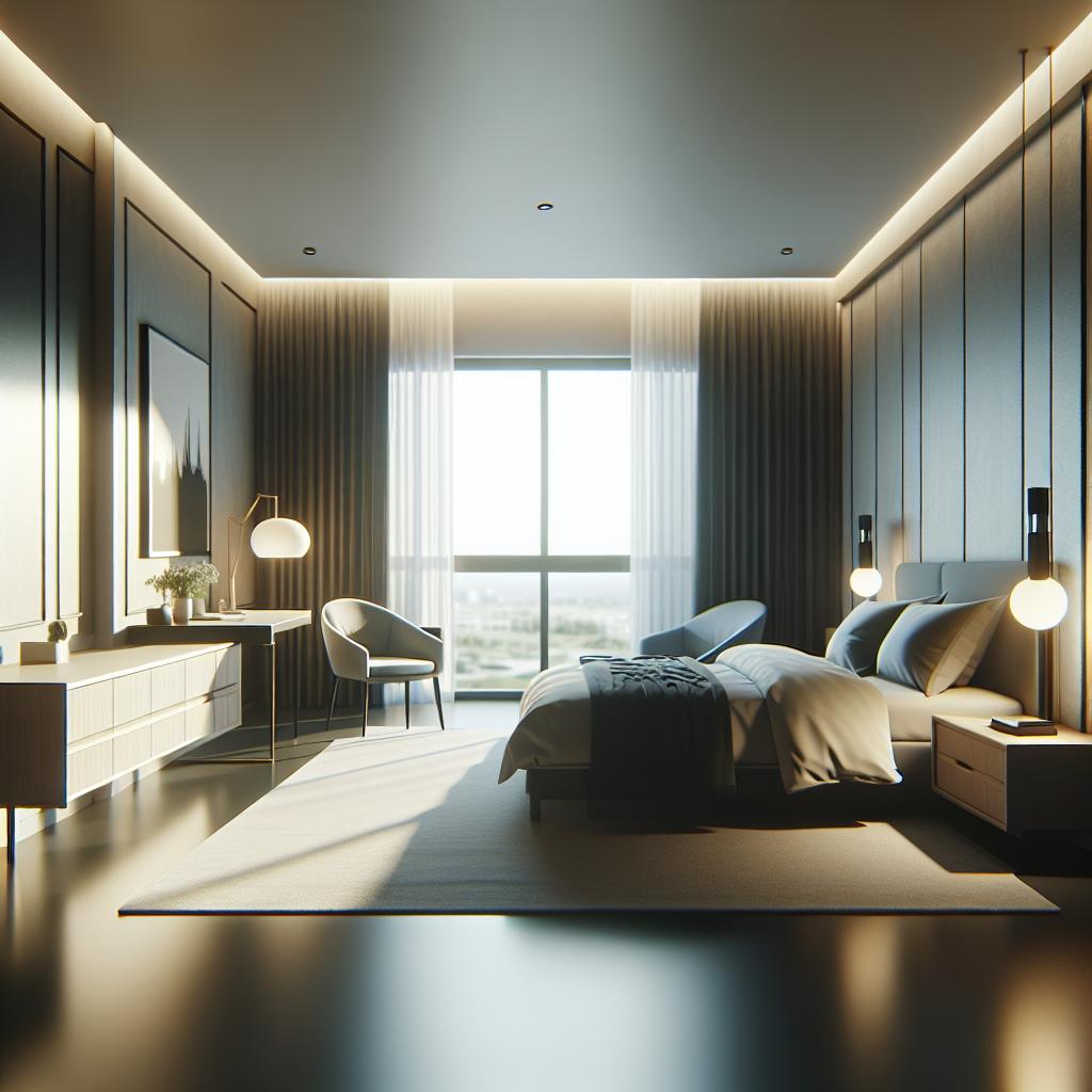 AI-generated image for: a realistic modern bedroom, cinematic