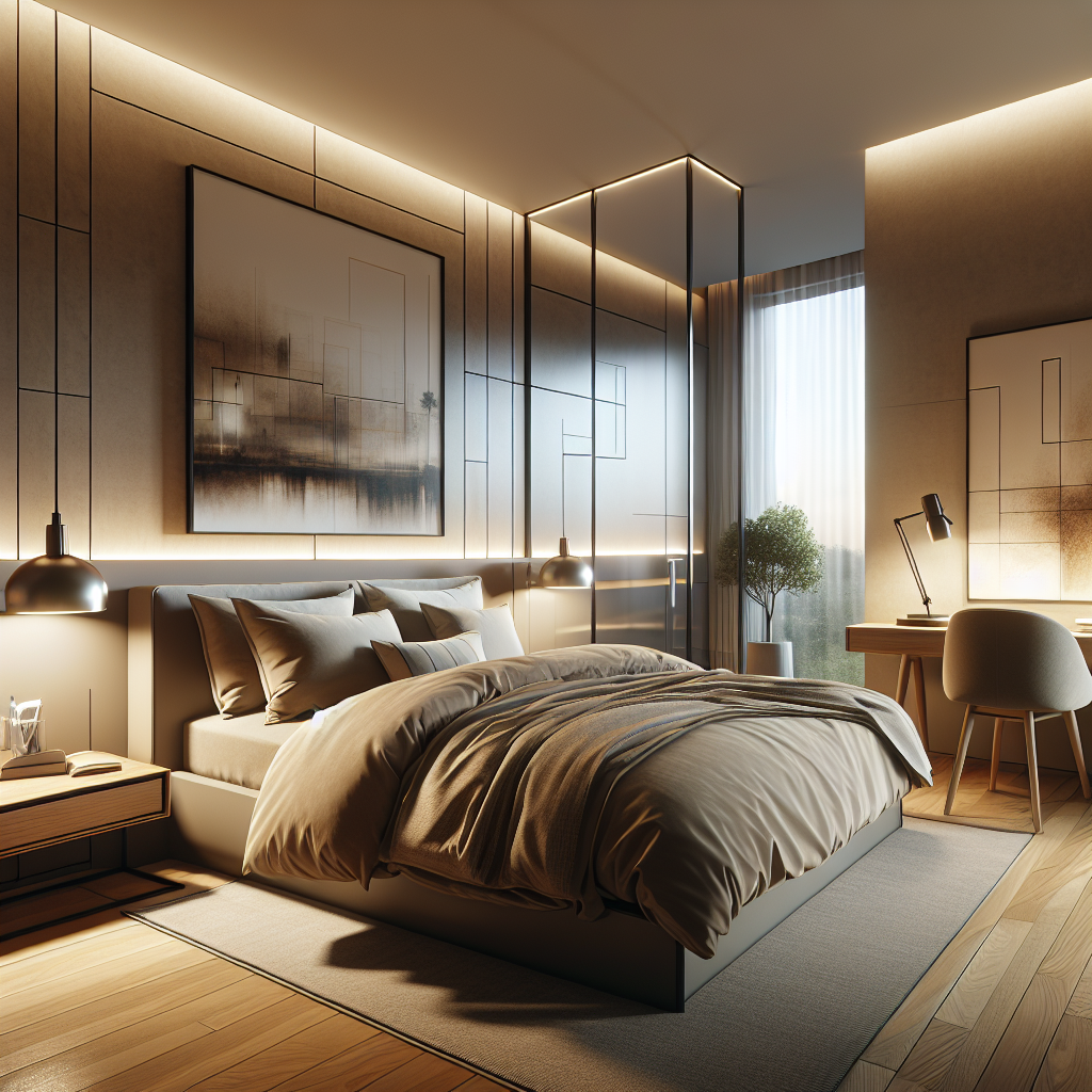 AI-generated image for: a realistic modern bedroom, cinematic