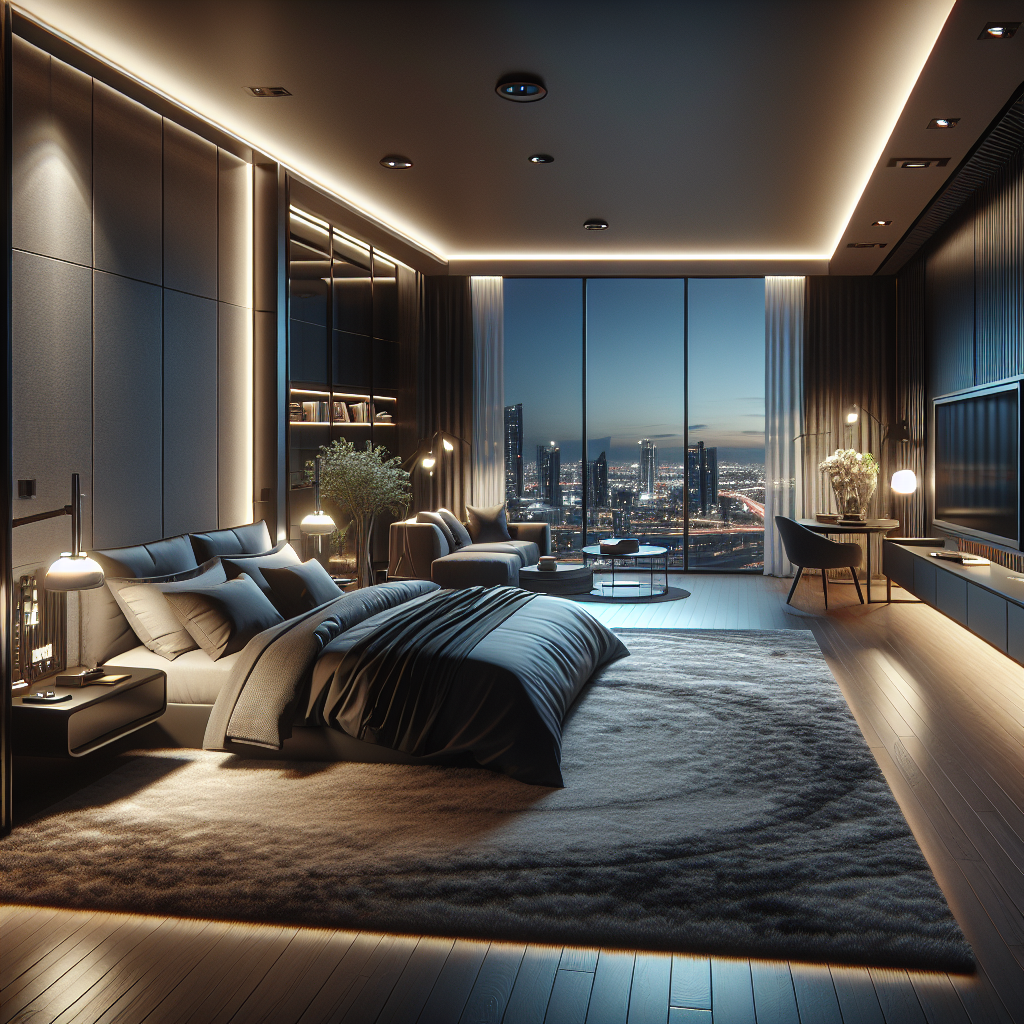 AI-generated image for: a realistic modern bedroom, cinematic