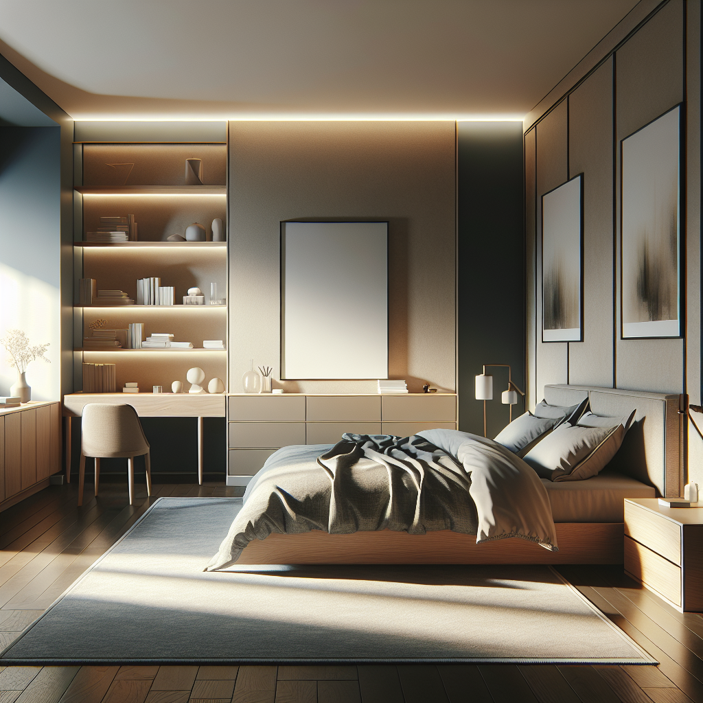 AI-generated image for: a realistic modern bedroom, cinematic