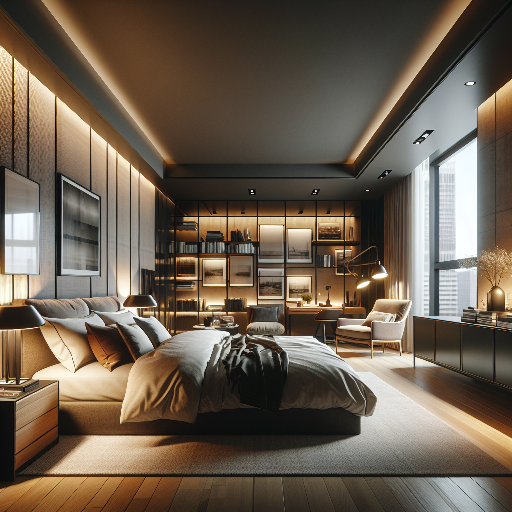 AI-generated image for: a realistic modern bedroom, cinematic