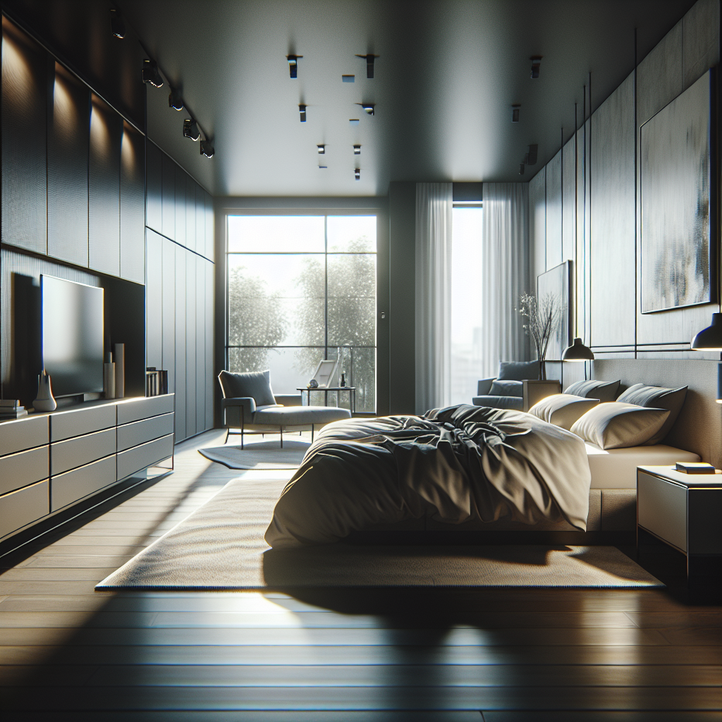 AI-generated image for: a realistic modern bedroom, cinematic